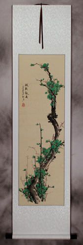 Chinese Green Plum Blossom Wall Scroll