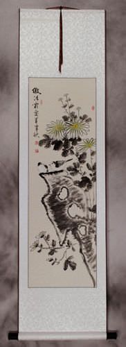 Despite the Cold - Chrysanthemum Wall Scroll
