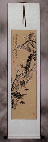 Birds and Plum Blossom Flowers Wall Scroll