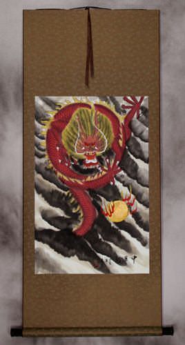 Chinese Red Dragon - Silk Scroll