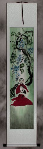 Beautiful Woman and Cat Wall Scroll