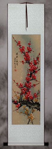 Deep Red Plum Blossom Wall Scroll