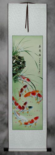 Koi Fish and Orchid Wall Scroll