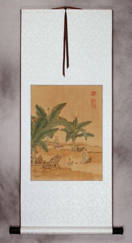 Antique-Style Flower Wall Scroll
