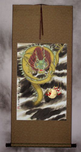 Golden Chinese Dragon - Silk Scroll