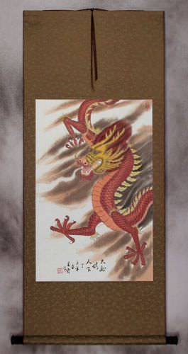 Chinese Red Dragon - Silk Scroll
