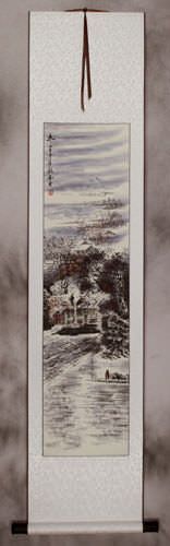 Winter Homes in the Mountains Landscape Wall Scroll