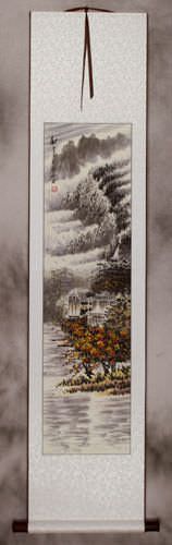 Autumn Village Landscape Wall Scroll