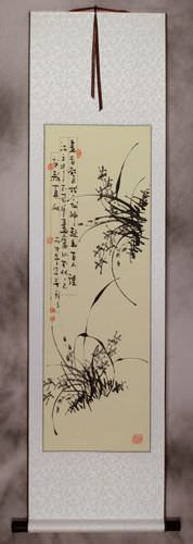Black Ink Orchid Wall Scroll
