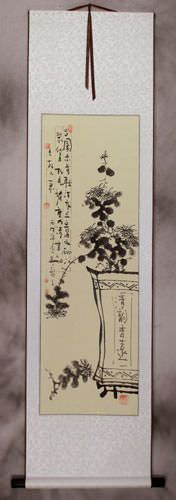 Black Ink Chrysanthemum Wall Scroll