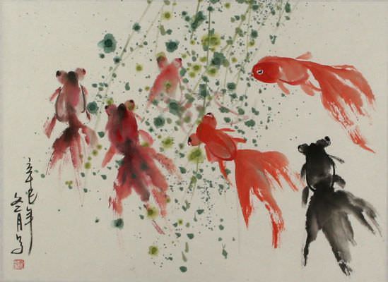 Gold Fish in Winter - Chinese Freehand Painting