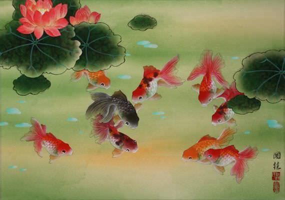 Goldfish & Lotus Flowers Painting