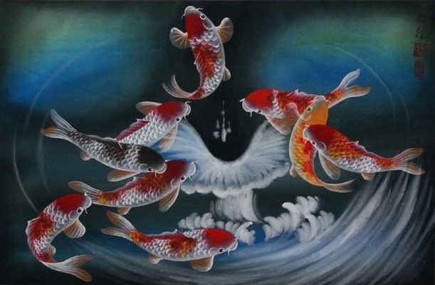 Blue Dreams Koi Fish Masterpiece Painting