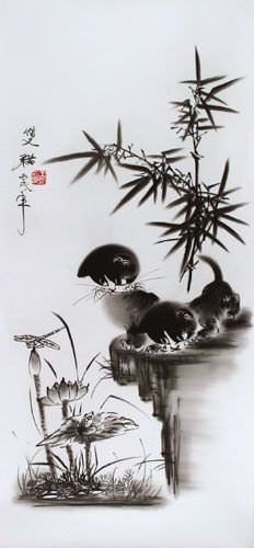 Charcoal Kittens Drawing