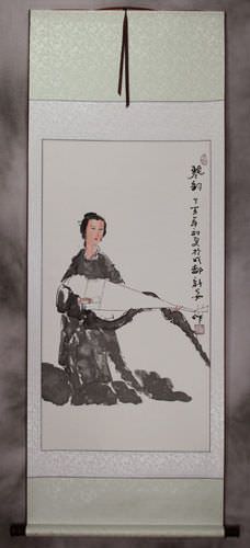 Abstract Woman and Lute Chinese Scroll