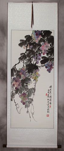 Traditional Chinese Grapes Wall Scroll