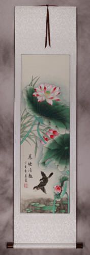 Bird and Lotus Flower Chinese Scroll
