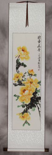 Yellow Peony Flower Wall Scroll