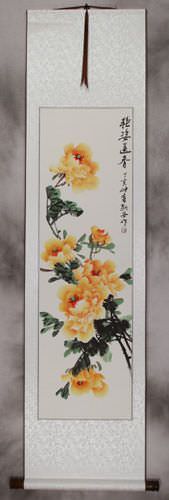 Yellow Peony Flower Wall Scroll