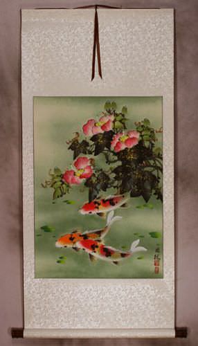 Koi Fish & Flower - Chinese Scroll