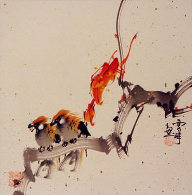 Birds on a Branch Painting