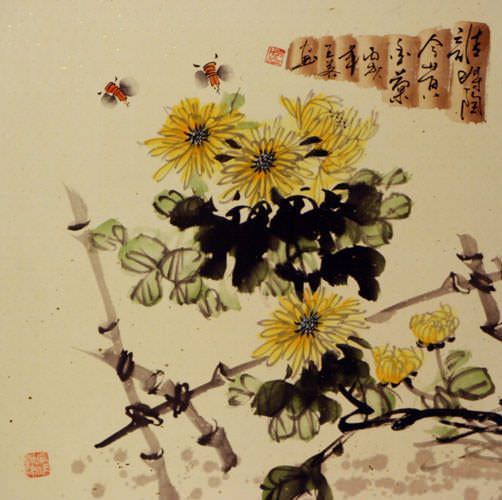 Chrysanthemums and Bees Painting