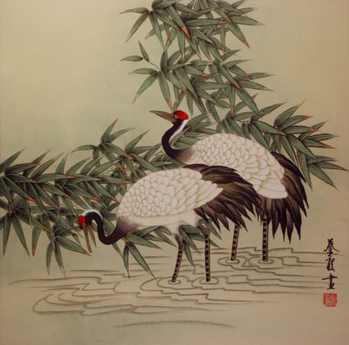 Cranes in Bamboo Painting - Asian Art