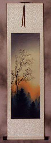Colorful Asian Cranes Wall Scroll