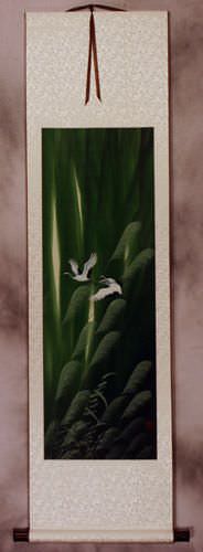 Summer Asian Cranes Landscape Wall Scroll