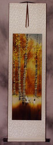 Autumn in Birch Forest - Asian Cranes Wall Scroll