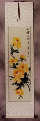 Yellow Peony Flower Wall Scroll