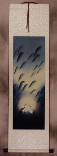 Colorful Asian Cranes Wall Scroll