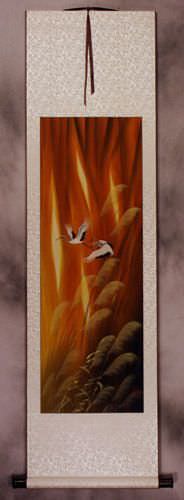 Autumn Flight - Asian Cranes Wall Scroll