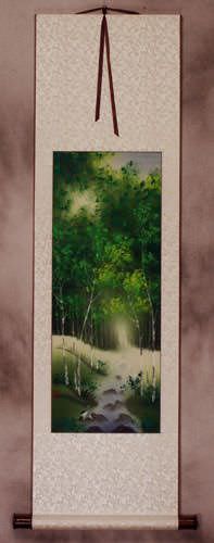 Singing Cranes - Asian Mountain Stream Small Wall Scroll