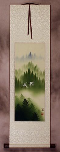 Colorful Cranes Wall Scroll