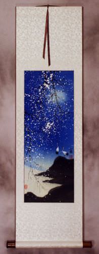 Colorful Asian Cranes Wall Scroll