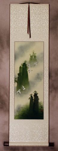 Spirits Visit Yellow Mountain Cranes - Small Wall Scroll