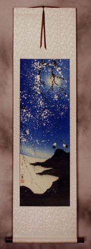 Blue Dreams Fantasy Cranes Wall Scroll