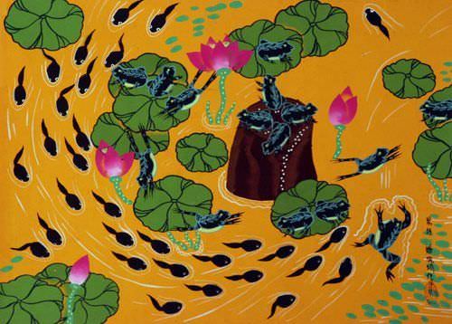 Exercising Frogs and Tadpoles Folk Art