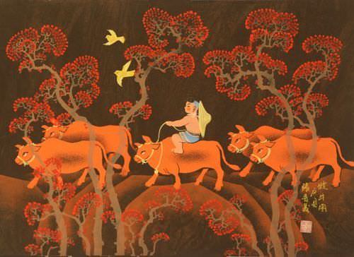 Oxen Shepard - Chinese Folk Art Painting