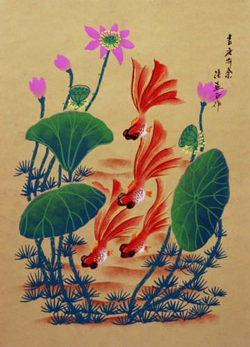 Fancy Gold Fish - Chinese Folk Art Painting
