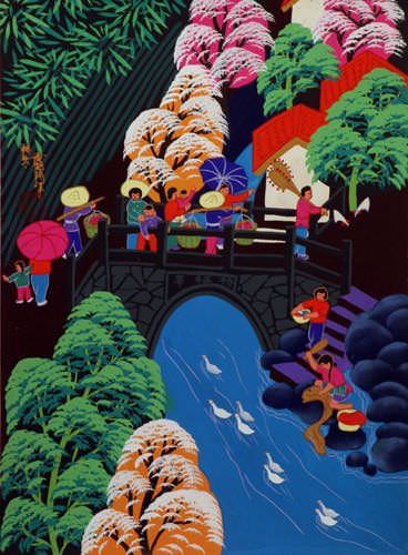 Head of the Bridge - Chinese Folk Art Painting