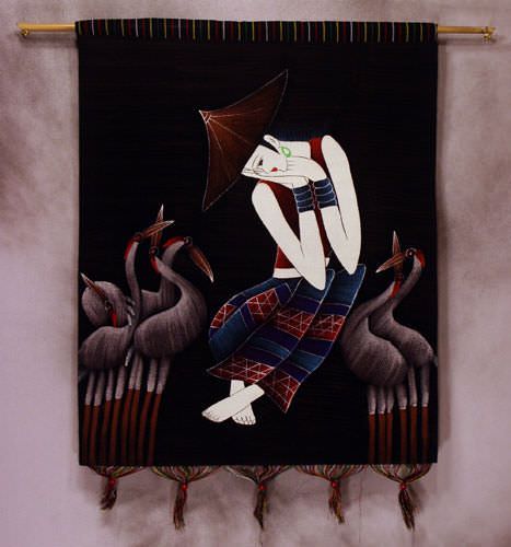 Ethnic Girl of China Painted Batik Wall Hanging