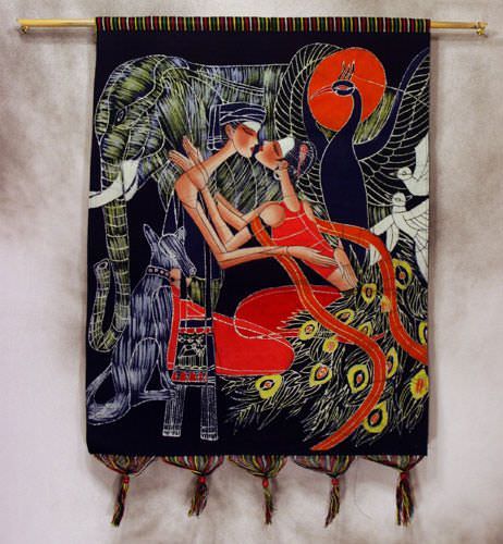Tribal Ethnic Couple Colorful Batik Wall Hanging Art