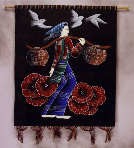 Beautiful Girl of China Painted Batik Wall Hanging