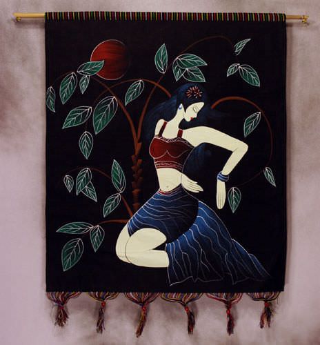 Ethnic Girl of China Painted Batik Wall Hanging