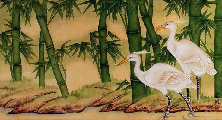 Egrets and Bamboo Chinese Painting