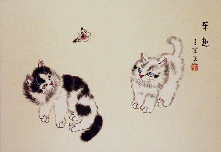 Two Kittens and Butterfly Painting