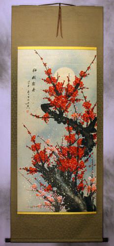 Big Deep Red Plum Blossom Wall Scroll