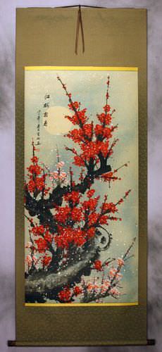 Big Deep Red Plum Blossom Wall Scroll